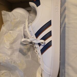 Adidas Grand Court 2.0 White Sneakers with Blue and Red Accents